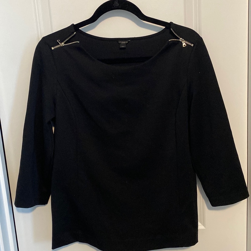 Ann Taylor Black Zip Shoulder Top